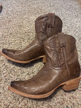 Stetson Brown Leather Western Ankle Boots